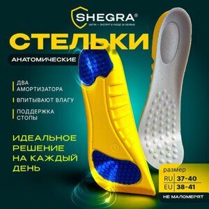 Стельки для обуви с ПЯТОЧНЫМ АМОРТИЗАТОРОМ, материал PU PRO, размер RU 37-40 / EU 38-41, с линиями выреза, SHEGRA (ШЕГРА), 700769