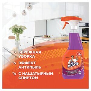 Средство для мытья стекол, пластика и бытовой техники 530 мл, МИСТЕР МУСКУЛ "Лаванда", распылитель, 25607, 865034
