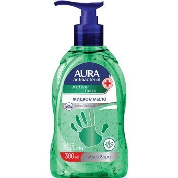 Мыло-крем жидкое, 300 мл, AURA "Antibacterial", антибактериальное, "Экстракт алоэ", дозатор, 28427, 12481