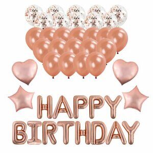 Шары воздушные НАБОР ДЛЯ ДЕКОРА "Happy Birthday", 43 шара, розовое золото, BRAUBERG KIDS, 591899