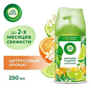 Сменный баллон 250 мл, AIRWICK "Анти-табак. Апельсин/бергамот", для автоматических освежителей, универсальный, 224392