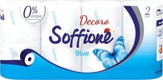 Туалетная бумага Soffione Decoro blue, двухслойная, голубая, 8 рулонов