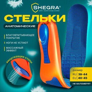 Стельки для обуви с супинатором АНАТОМИЧЕСКИЕ, материал EVA PRO, размер RU 39-44 / EU 40-45, с линиями выреза, SHEGRA (ШЕГРА), 700771