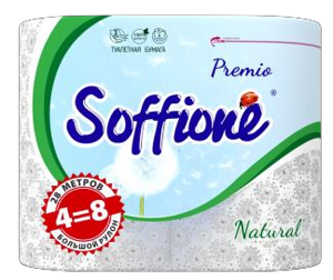 Туалетная бумага Soffione Pr. Natural, трехслойная, 4 рулона