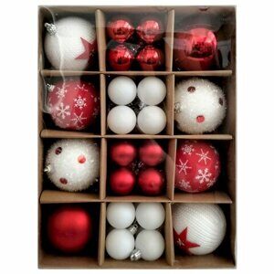 Шары ёлочные НАБОР 40 шт., 8 см/4 см, "Red&White", красные/белые, пластик, ЗОЛОТАЯ СКАЗКА, 592167