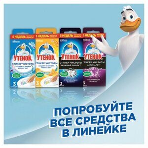 Освежитель/очиститель для унитаза/писсуара 3 шт. ТУАЛЕТНЫЙ УТЕНОК "Цитрус", стикер чистоты, 358976
