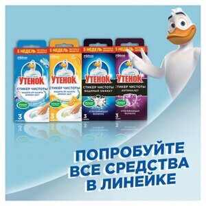Освежитель/очиститель для унитаза/писсуара 3 шт. ТУАЛЕТНЫЙ УТЕНОК "Видимый эффект", стикер чистоты, 358978